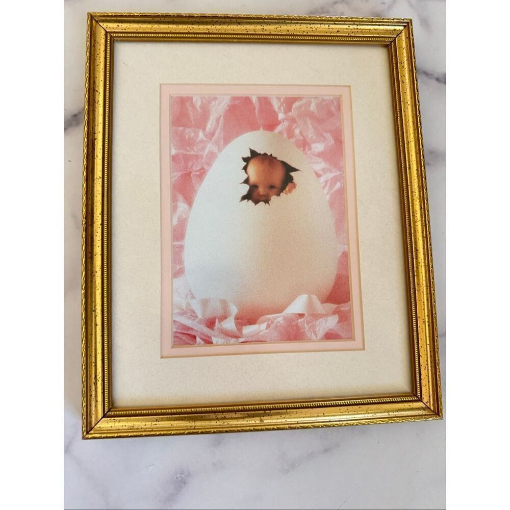 Anne Geddes baby cracking egg art print 90’s wall art decor nursery